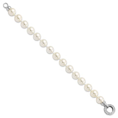 Majestik Sterling Silver Rhodium-plated 10-11mm White Imitation Shell Pearl Hand-knotted Fancy Bracelet QMJB100W-7.5