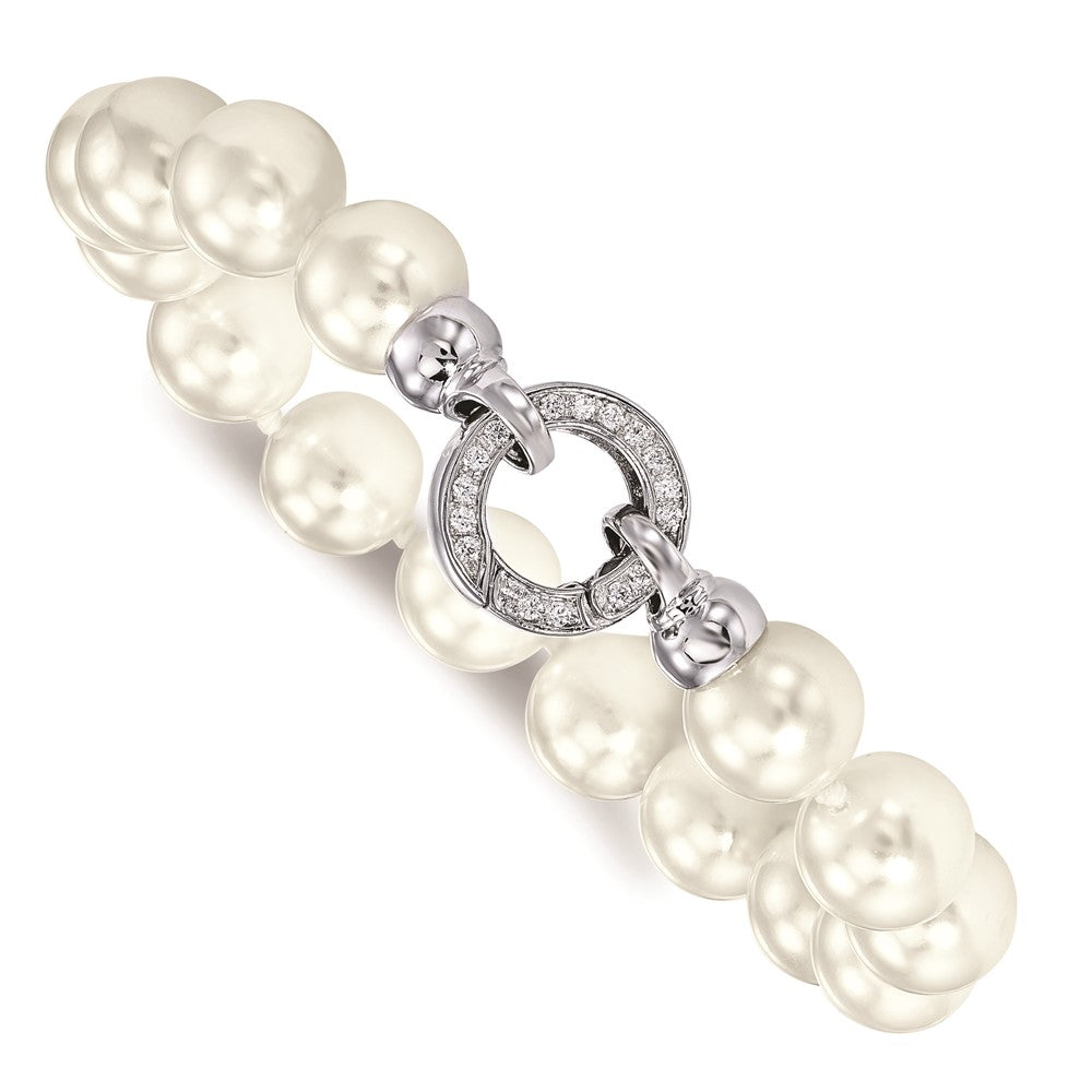 Majestik Sterling Silver Rhodium-plated 10-11mm White Imitation Shell Pearl Hand-knotted Fancy Bracelet QMJB100W-7.5
