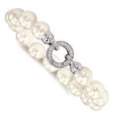 Majestik Sterling Silver Rhodium-plated 10-11mm White Imitation Shell Pearl Hand-knotted Fancy Bracelet QMJB100W-7.5