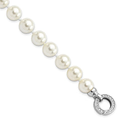 Majestik Sterling Silver Rhodium-plated 10-11mm White Imitation Shell Pearl Hand-knotted Fancy Bracelet QMJB100W-7.5