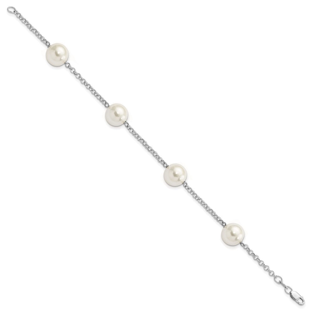 Majestik Sterling Silver Rhodium-plated 10-11mm White Imitation Shell Pearl Hand-knotted 4 Station Bracelet QMJB104W-7.5