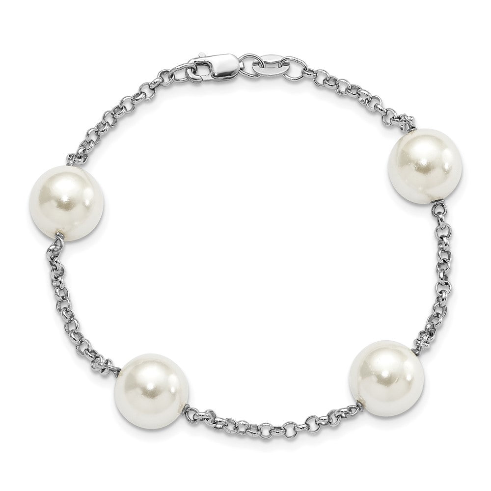 Majestik Sterling Silver Rhodium-plated 10-11mm White Imitation Shell Pearl Hand-knotted 4 Station Bracelet QMJB104W-7.5
