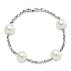Majestik Sterling Silver Rhodium-plated 10-11mm White Imitation Shell Pearl Hand-knotted 4 Station Bracelet QMJB104W-7.5