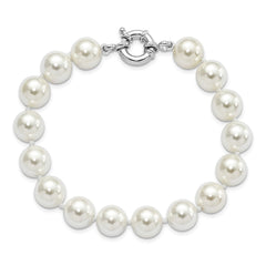 Majestik Sterling Silver Rhodium-plated 10-11mm Imitation Shell Pearl Hand-knotted Bracelet QMJB10W-7.5