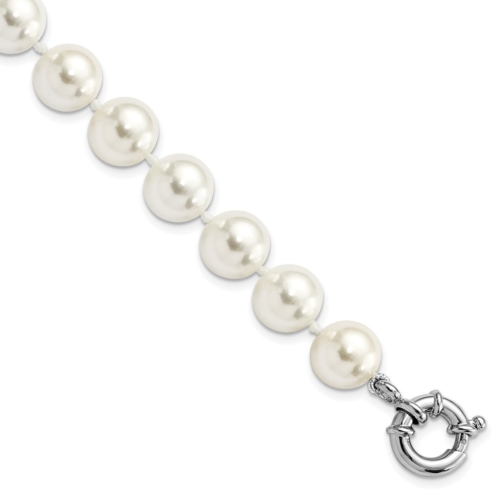 Majestik Sterling Silver Rhodium-plated 10-11mm Imitation Shell Pearl Hand-knotted Bracelet QMJB10W-7.5