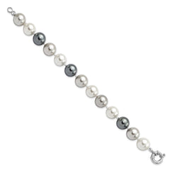 Majestik Sterling Silver Rhodium-plated 12-13mm Multi-color Imitation Shell Pearl Hand-knotted Bracelet QMJB129MX-7.5