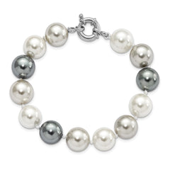 Majestik Sterling Silver Rhodium-plated 12-13mm Multi-color Imitation Shell Pearl Hand-knotted Bracelet QMJB129MX-7.5