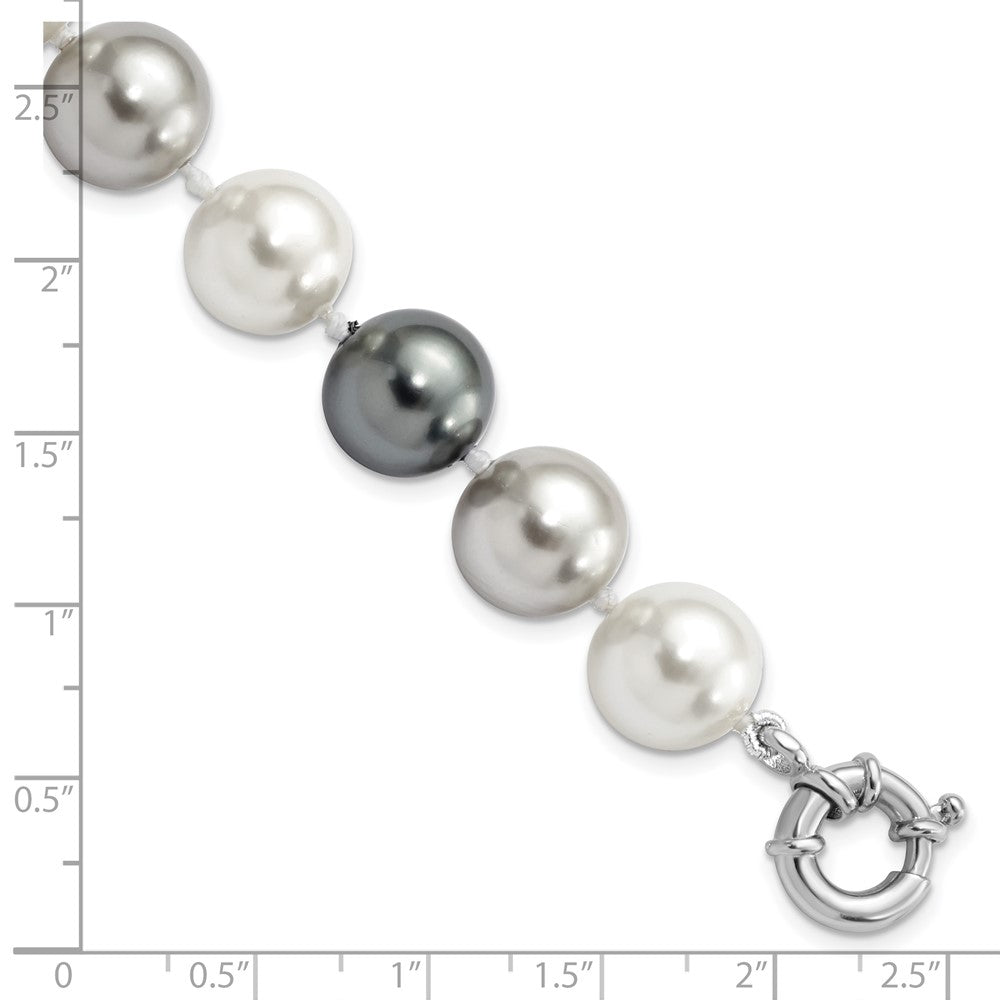 Majestik Sterling Silver Rhodium-plated 12-13mm Multi-color Imitation Shell Pearl Hand-knotted Bracelet QMJB129MX-7.5
