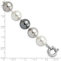 Majestik Sterling Silver Rhodium-plated 12-13mm Multi-color Imitation Shell Pearl Hand-knotted Bracelet QMJB129MX-7.5