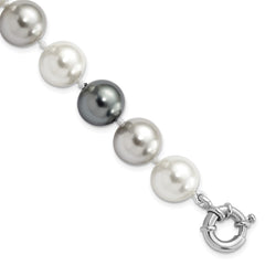 Majestik Sterling Silver Rhodium-plated 12-13mm Multi-color Imitation Shell Pearl Hand-knotted Bracelet QMJB129MX-7.5
