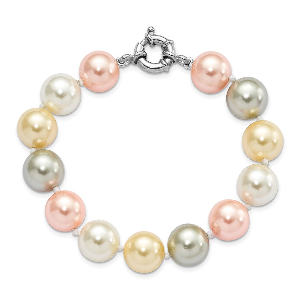 Majestik Sterling Silver Rhodium-plated 12-13mm Multi-Color Imitation Shell Pearl Hand-knotted Bracelet QMJB131MX-7.5