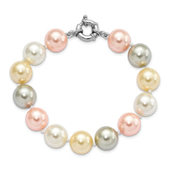 Majestik Sterling Silver Rhodium-plated 12-13mm Multi-Color Imitation Shell Pearl Hand-knotted Bracelet QMJB131MX-7.5