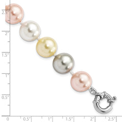 Majestik Sterling Silver Rhodium-plated 12-13mm Multi-Color Imitation Shell Pearl Hand-knotted Bracelet QMJB131MX-7.5