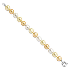 Majestik Sterling Silver Rhodium-plated 12-13mm Yellow and White Imitation Shell Pearl Hand-knotted Bracelet QMJB132MX-7.5