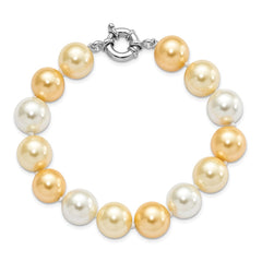 Majestik Sterling Silver Rhodium-plated 12-13mm Yellow and White Imitation Shell Pearl Hand-knotted Bracelet QMJB132MX-7.5