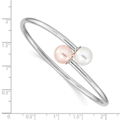 Majestik Sterling Silver Rhodium-plated 10-11mm White Pink Imitation Shell Pearl Bangle QMJB133WP