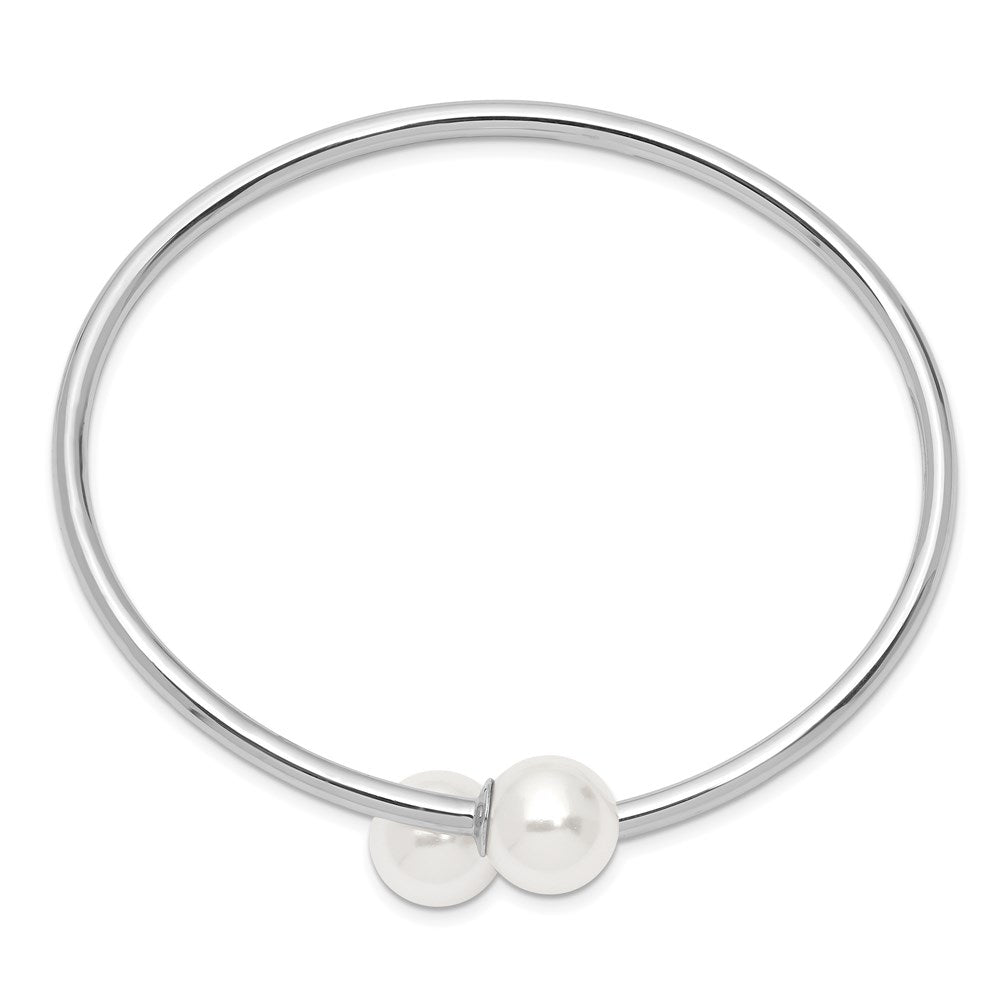 Majestik Sterling Silver Rhodium-plated 10-11mm White Imitation Shell Pearl Bangle Bracelet QMJB133WW