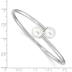 Majestik Sterling Silver Rhodium-plated 10-11mm White Imitation Shell Pearl Bangle Bracelet QMJB133WW
