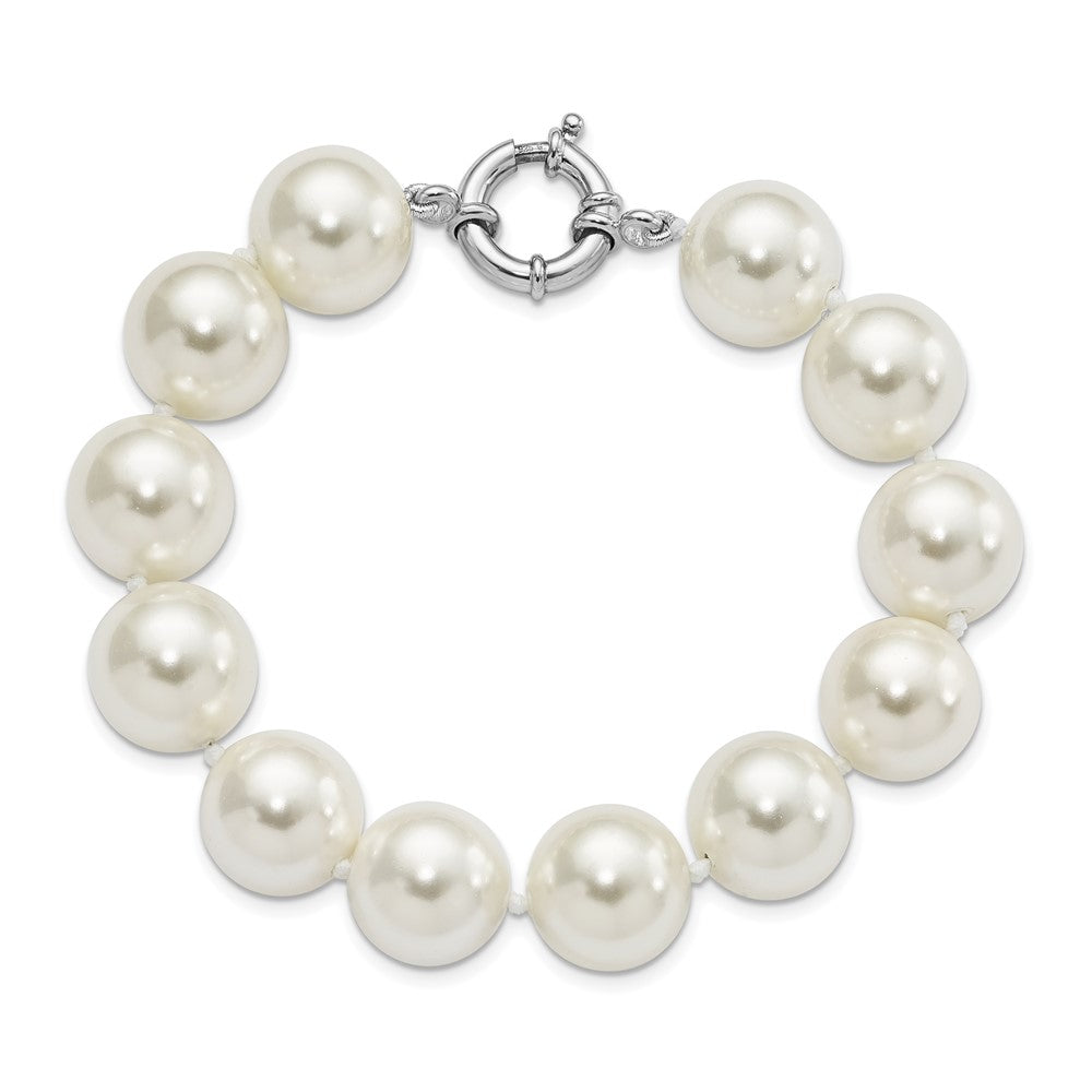 Majestik Sterling Silver Rhodium-plated 14-15mm White Imitation Shell Pearl Hand-knotted Bracelet QMJB14W-7.5