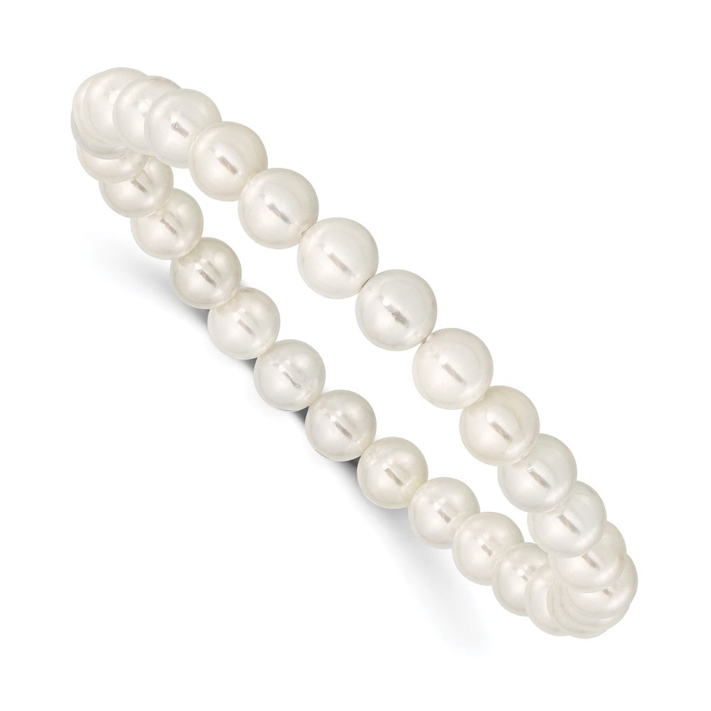 Majestik 7-8mm White Imitation Shell Pearl Stretch Bracelet QMJB78W