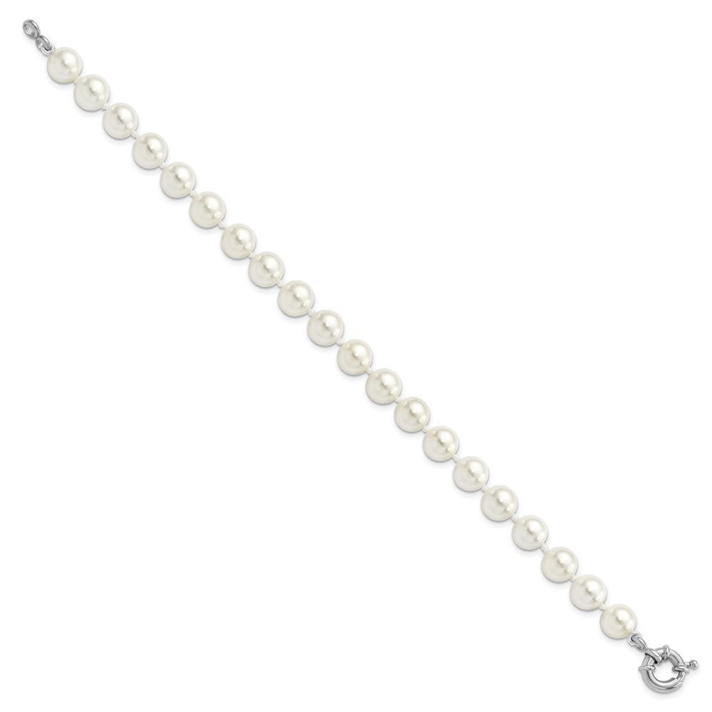 Majestik Sterling Silver Rhodium-plated 8-9mm White Imitation Shell Pearl Hand-knotted Bracelet QMJB8W-7.5