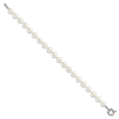 Majestik Sterling Silver Rhodium-plated 8-9mm White Imitation Shell Pearl Hand-knotted Bracelet QMJB8W-7.5
