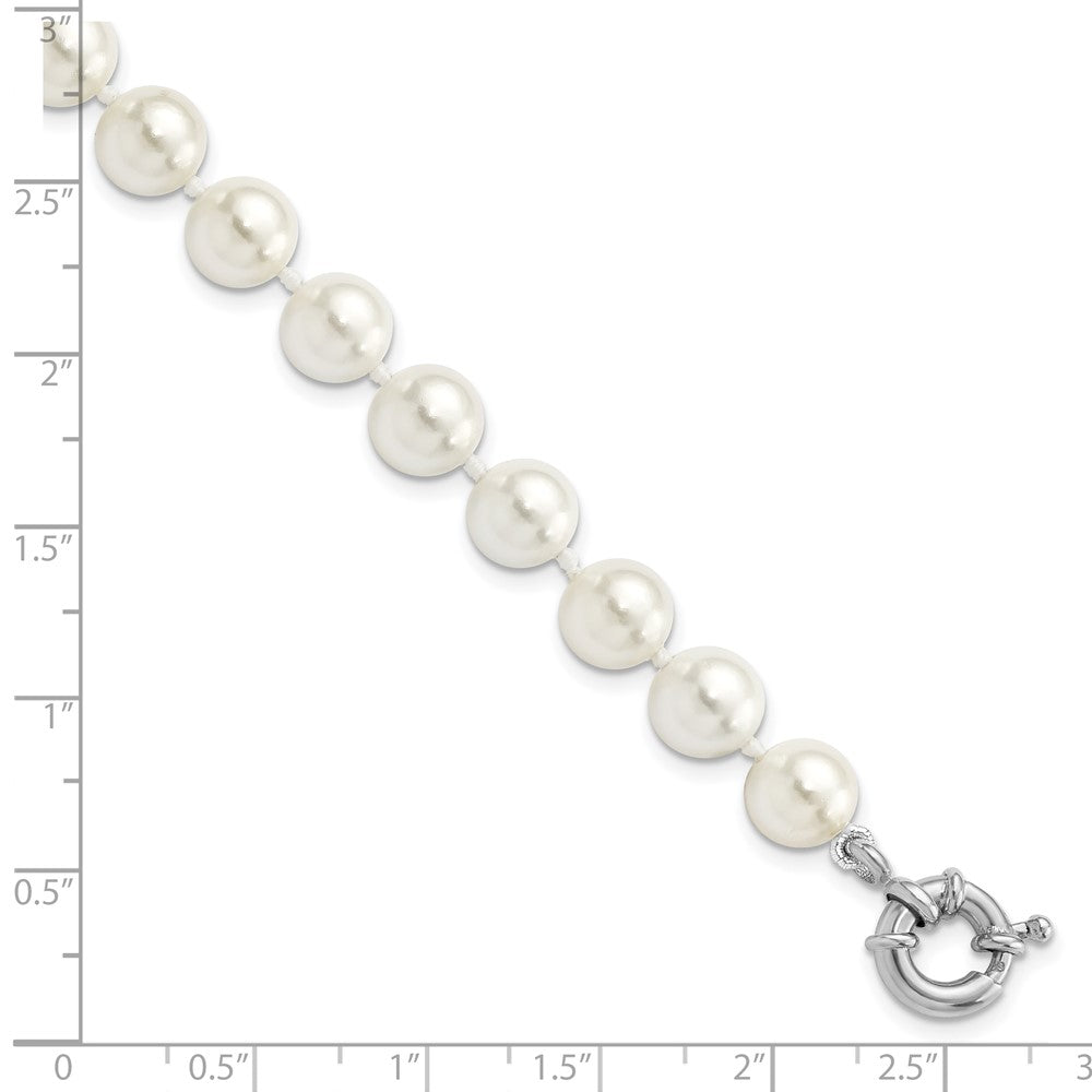 Majestik Sterling Silver Rhodium-plated 8-9mm White Imitation Shell Pearl Hand-knotted Bracelet QMJB8W-7.5
