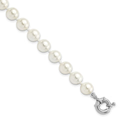 Majestik Sterling Silver Rhodium-plated 8-9mm White Imitation Shell Pearl Hand-knotted Bracelet QMJB8W-7.5