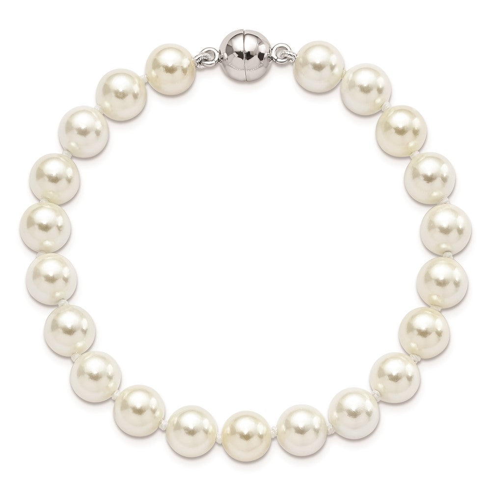 Majestic Sterling Silver Rhodium-plated 8-9mm White Imitation Shell Pearl Hand-knotted Bracelet QMJBM8W-7.5