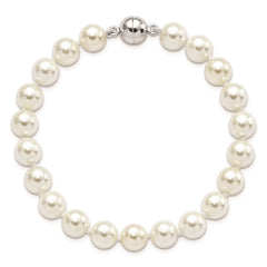 Majestic Sterling Silver Rhodium-plated 8-9mm White Imitation Shell Pearl Hand-knotted Bracelet QMJBM8W-7.5