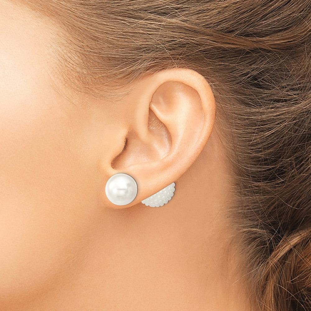 QMJD1216WW Majestik Sterling Silver Rhodium-plated 11-12mm and 15-16mm White with White Imitation Shell Pearl Front Back Post Earrings