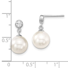 QMJE108W Majestik Sterling Silver Rhodium-plated 10-11mm White Imitation Shell Pearl and CZ Dangle Earrings