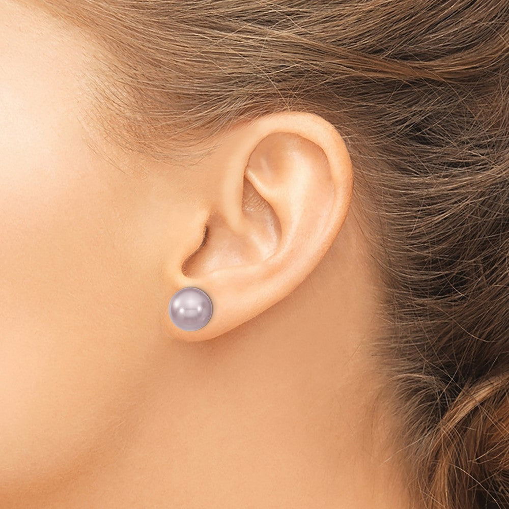 QMJE10PU Majestik Sterling Silver Rhodium-plated 10-11mm Purple Imitation Shell Pearl Stud Earrings