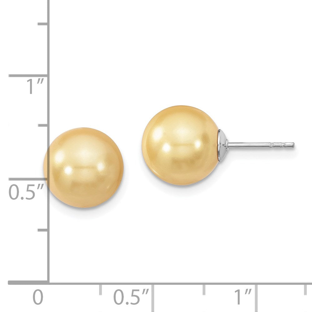 QMJE10Y Majestik Sterling Silver Rhodium-plated 10-11mm Yellow Imitation Shell Pearl Stud Earrings