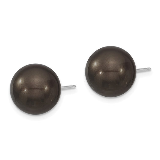 QMJE12B Majestik Sterling Silver Rhodium-plated 12-13mm Black Imitation Shell Pearl Stud Earrings