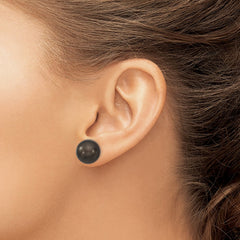 QMJE12B Majestik Sterling Silver Rhodium-plated 12-13mm Black Imitation Shell Pearl Stud Earrings