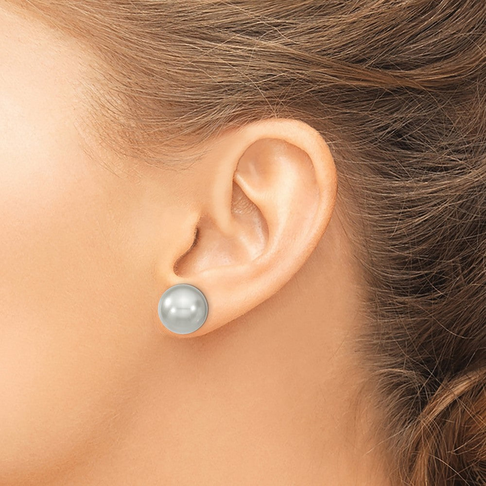 QMJE12G Majestik Sterling Silver Rhodium-plated 12-13mm Grey Imitation Shell Pearl Stud Earrings