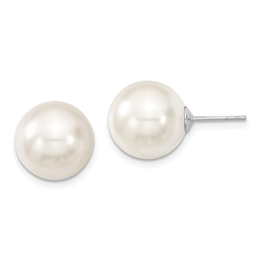 QMJE12W Majestic Sterling Silver Rhodium-plated 12-13mm White Imitation Shell Pearl Stud Earrings