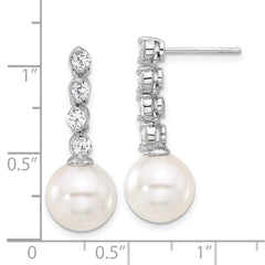 QMJE143W Sterling S Majestik RH-pl 10-11mm Wht Imit Shell Pearl/CZ Dangle Earrings