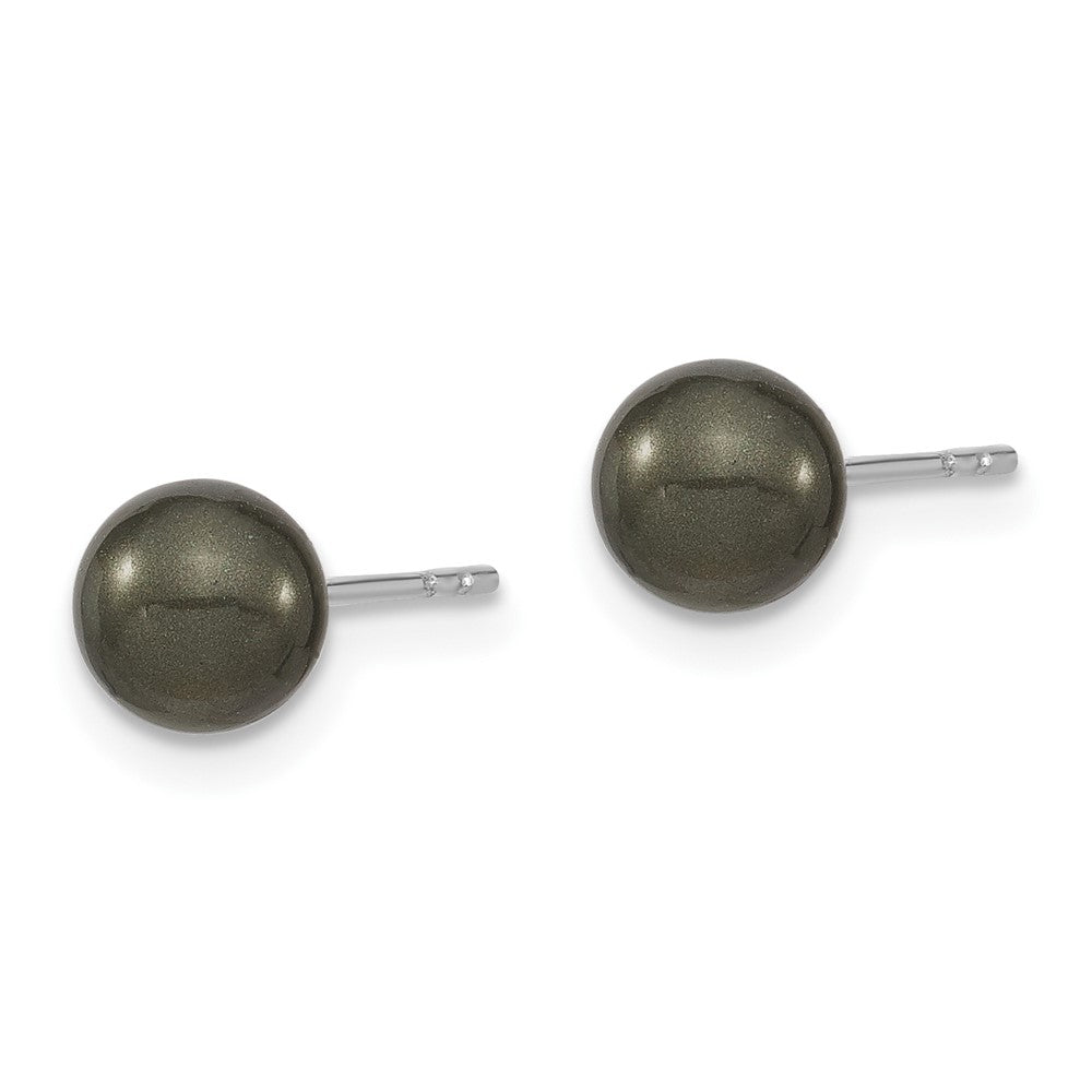 QMJE6B Majestic Sterling Silver Rhodium-plated 6-7mm Black Imitation Shell Pearl Stud Earrings