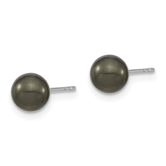 QMJE6B Majestic Sterling Silver Rhodium-plated 6-7mm Black Imitation Shell Pearl Stud Earrings