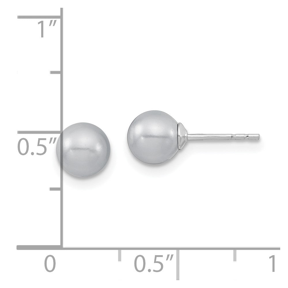 QMJE6G Majestic Sterling Silver Rhodium-plated  6-7mm Grey Imitation Shell Pearl Stud Earrings