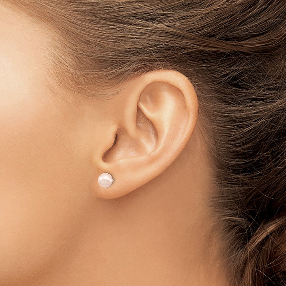 QMJE6P Majestic Sterling Silver Rhodium-plated 6-7mm Pink Imitation Shell Pearl Stud Earrings
