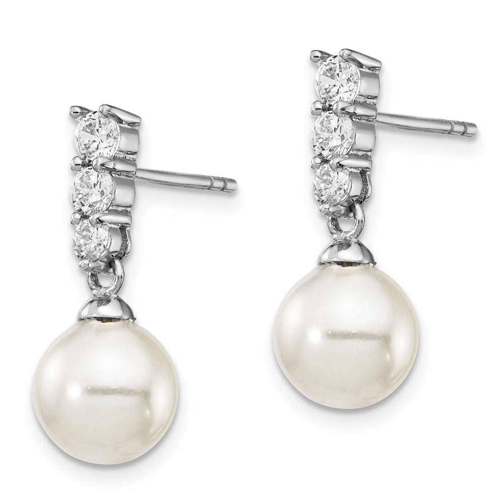 QMJE804W Majestik Sterling Silver Rhodium-plated 8-9mm Imitation Shell Pearl CZ Dangle Earrings