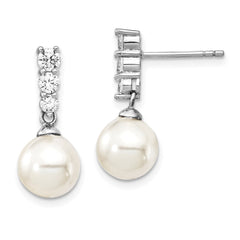 QMJE804W Majestik Sterling Silver Rhodium-plated 8-9mm Imitation Shell Pearl CZ Dangle Earrings
