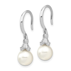 QMJE805W Majestic Sterling Silver Rhodium-plated 8-9mm White Imitation Shell Pearl CZ Dangle Earrings