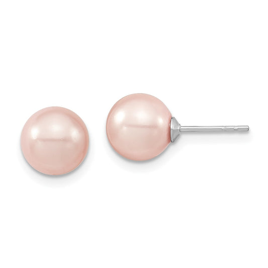 QMJE8P Majestic Sterling Silver Rhodium-plated 8-9mm Pink Imitation Shell Pearl Stud Earrings