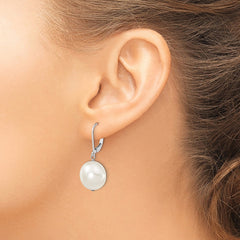 QMJEC14W Majestik Sterling Silver Rhodium-plated 14-15mm Coin White Imitation Shell Pearl Leverback Dangle Earrings