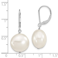 QMJEC14W Majestik Sterling Silver Rhodium-plated 14-15mm Coin White Imitation Shell Pearl Leverback Dangle Earrings