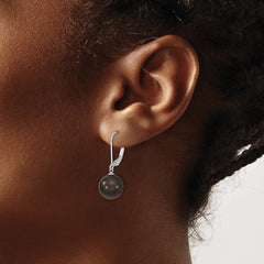 QMJEL10B Majestik Sterling Silver Rhodium-plated 10-11mm Black Imitation Shell Pearl Leverback Dangle Earring